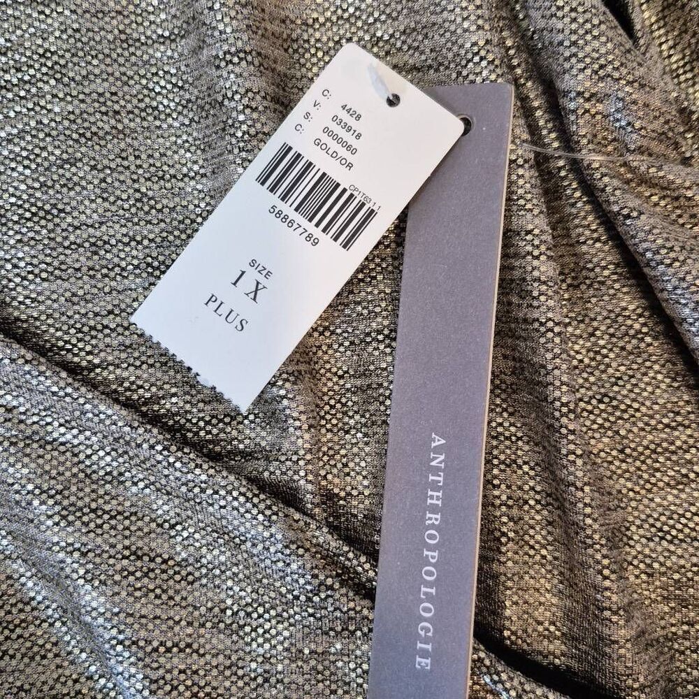 By Anthropologie Maxi Dress Womens Plus Size 1X Gold Shimmer Sleeveless - Picture 6 of 12